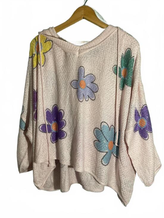 POL Tops - POL Lightweight  Oversized Knit Sweater with Colorful Floral Print (L,XL, 1X)